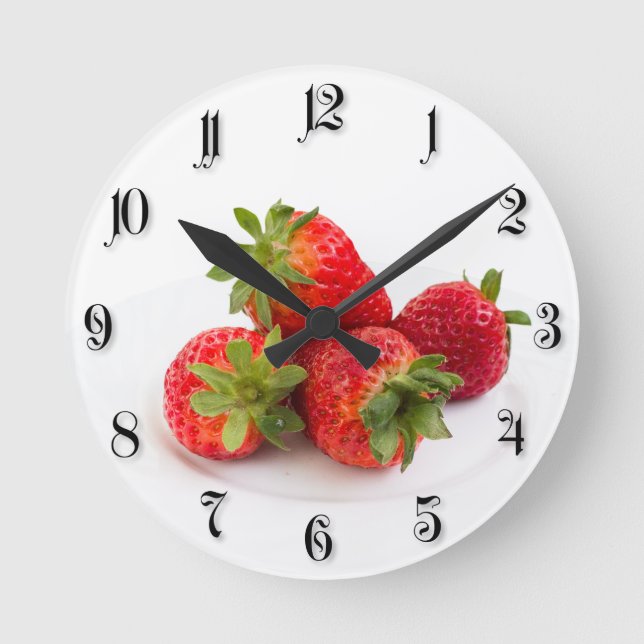 Erdbeeren Runde Wanduhr (Vorderseite)