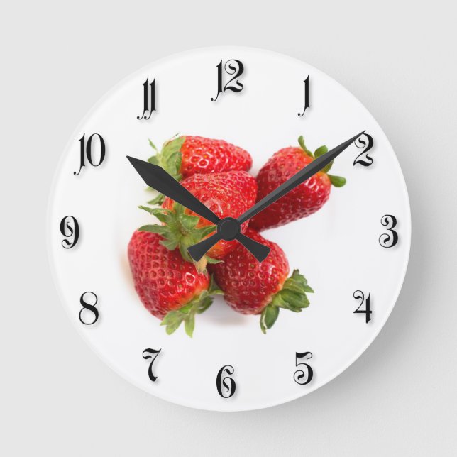 Erdbeeren Runde Wanduhr (Vorderseite)