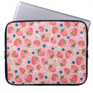 Erdbeeren Sommer, Cartoon mädchenhaft Hintergrund. Laptopschutzhülle