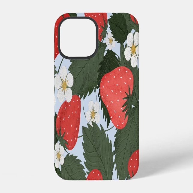 Erdbeeren: Sommerfrucht Musterdesign. iPhone 12 Hülle (Rückseite)