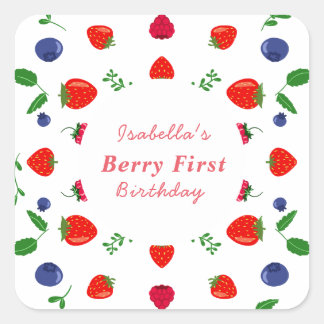 Erdbeeren süße Babyparty Quadratischer Aufkleber