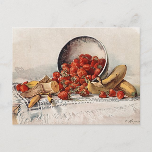 Erdbeeren und Bananen in einem Korb | E. Meyner Postkarte (Vorderseite)