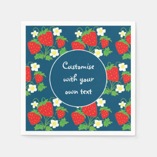 Erdbeeren und Blume Blauer benutzerdefinierter Tex Serviette