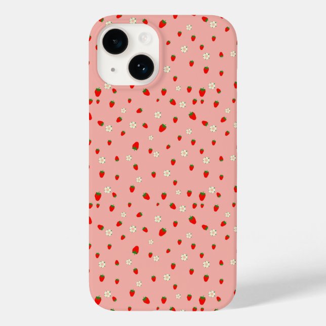 Erdbeeren und Blume Muster Case-Mate iPhone 14 Hülle (Rückseite)