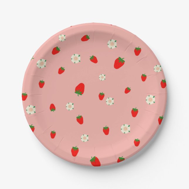 Erdbeeren und Blume Muster Pappteller (Vorderseite)