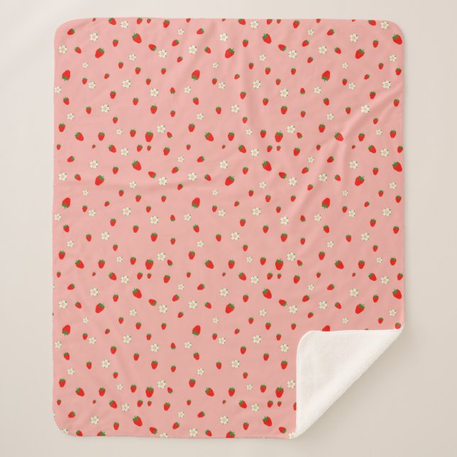 Erdbeeren und Blume Muster Sherpadecke (Vorderseite)