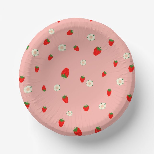 Erdbeeren und Blume Pappteller (Vorderseite)