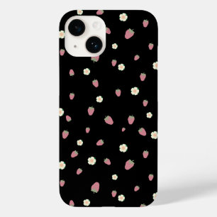 Erdbeeren und Blume Schwarzes Muster Case-Mate iPhone 14 Hülle