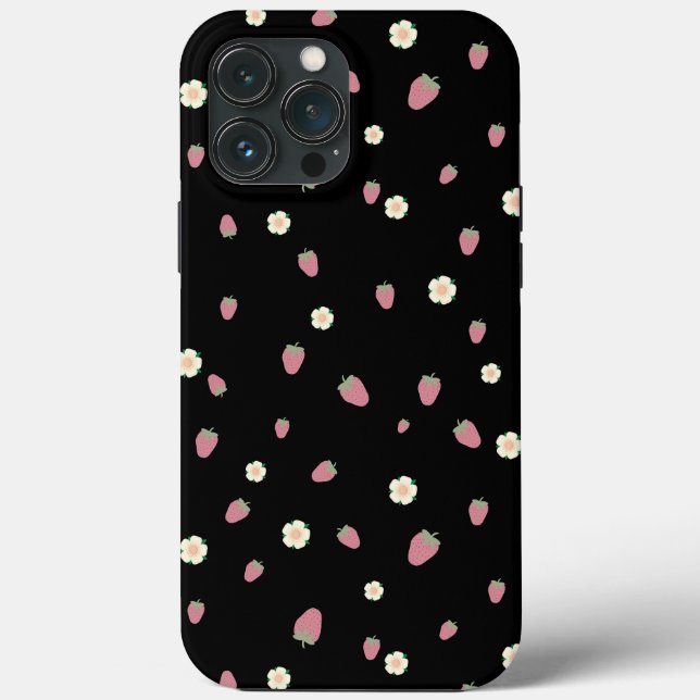Erdbeeren und Blume Schwarzes Muster Case-Mate iPhone Hülle (Rückseite)