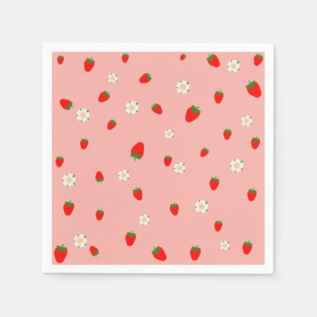 Erdbeeren und Blume Serviette (Vorderseite)