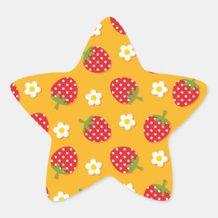 Erdbeeren und Blume Stern-Aufkleber