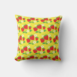 Erdbeeren und Blumen Gelbes Muster Wurfkissen Kissen