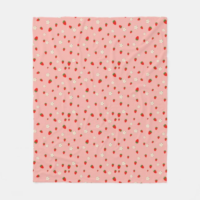 Erdbeeren und Blumen Muster Fleecedecke (Vorderseite)