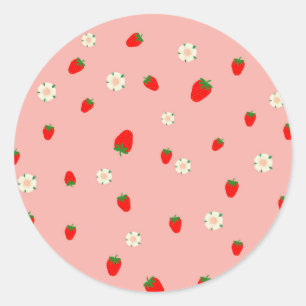 Erdbeeren und Blumen Muster Runder Aufkleber