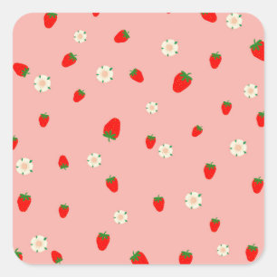 Erdbeeren und Blumen  Quadratischer Aufkleber