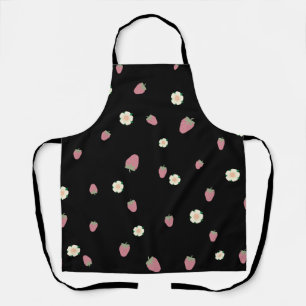 Erdbeeren und Blumen Schwarzes Muster Schürze
