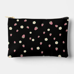 Erdbeeren und Blumen Schwarzes Muster Zubehörtasche