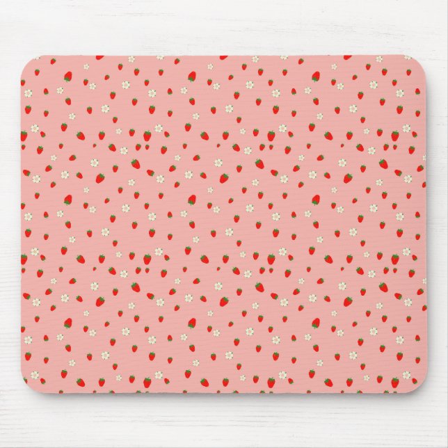 Erdbeeren- und Blumenmuster Mousepad (Vorne)