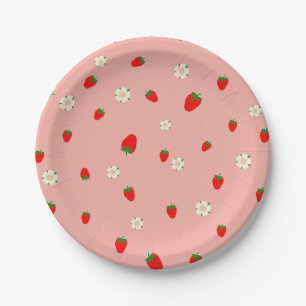 Erdbeeren- und Blumenmuster Pappteller