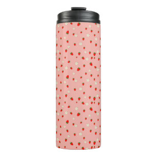 Erdbeeren- und Blumenmuster Thermosbecher