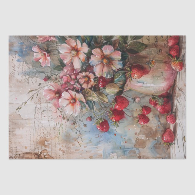 Erdbeeren und Blüten Seidenpapier (Vorderseite)