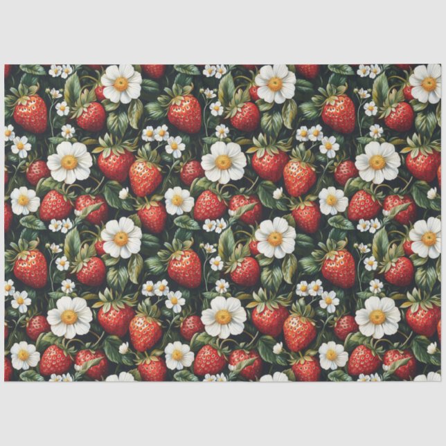 Erdbeeren und Blütenmuster Seidenpapier (Vorderseite)