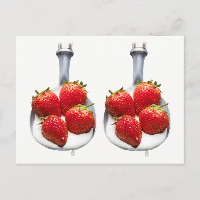 Erdbeeren und Creme. Postkarte (Vorderseite)