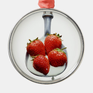 Erdbeeren und Creme Silbernes Ornament
