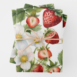 Erdbeeren und Erdbeeren-Blume Geschenkpapier Set