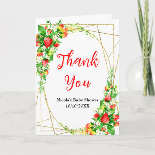 Erdbeeren und Gänseblümchen Baby Shower Dankeskarte