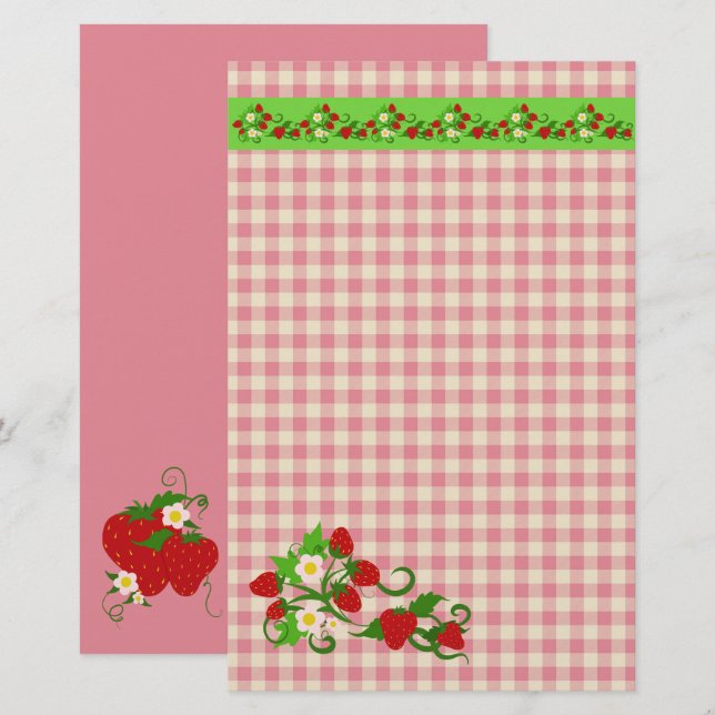 Erdbeeren und Gingham-Karo Sweet Briefpapier (Vorne/Hinten)