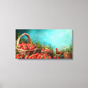 Erdbeeren und Hühner Leinwanddruck