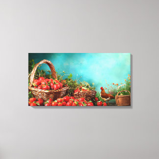 Erdbeeren und Hühner Leinwanddruck