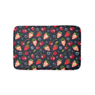 Erdbeeren und Kirschen auf dunklem Hintergrund Badematte