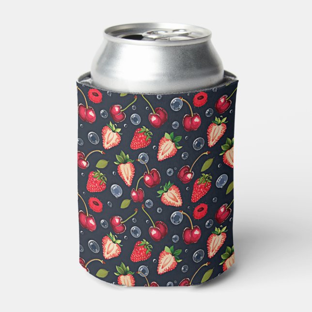 Erdbeeren und Kirschen auf dunklem Hintergrund Dosenkühler (Kanne Vorderseite)