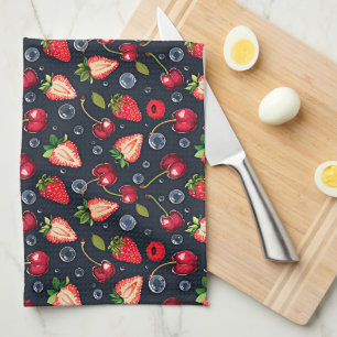 Erdbeeren und Kirschen auf dunklem Hintergrund Geschirrtuch