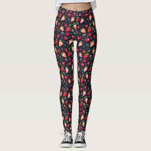 Erdbeeren und Kirschen auf dunklem Hintergrund Leggings