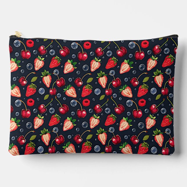 Erdbeeren und Kirschen auf dunklem Hintergrund Zubehörtasche (Vorderseite)