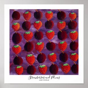 Erdbeeren und Pflaumen Malerei Poster