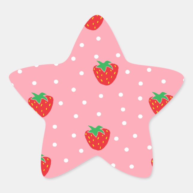 Erdbeeren und Polka Dots rosa Stern-Aufkleber (Vorderseite)