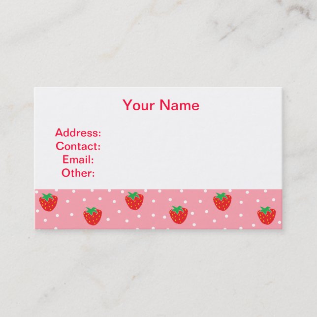 Erdbeeren und Polka Dots rosa Visitenkarte (Vorderseite)