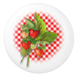 Erdbeeren und Red Gingham Keramikknauf
