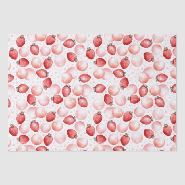 Erdbeeren und rosa Balloons Niedliches Party Somme Seidenpapier (Vorderseite)