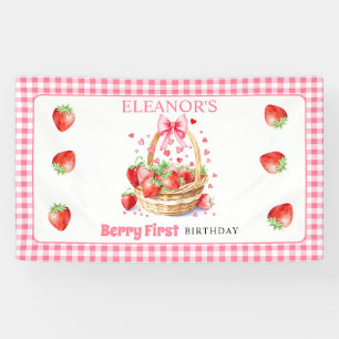 Erdbeeren und rosa Schleife Berry Erster Geburtsta Banner