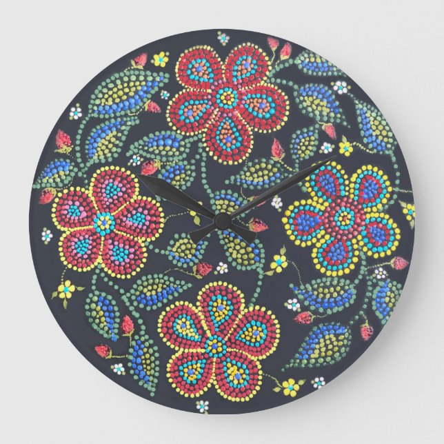 Erdbeeren und Rose Métis Floral Große Wanduhr (Vorderseite)