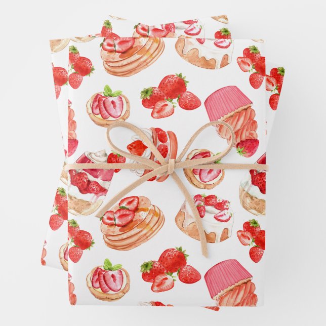 Erdbeeren und süße Erdbeeren Früchte Desserts Geschenkpapier Set (Beispiel)