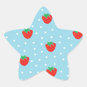 Erdbeeren und Tupfen blau Stern-Aufkleber