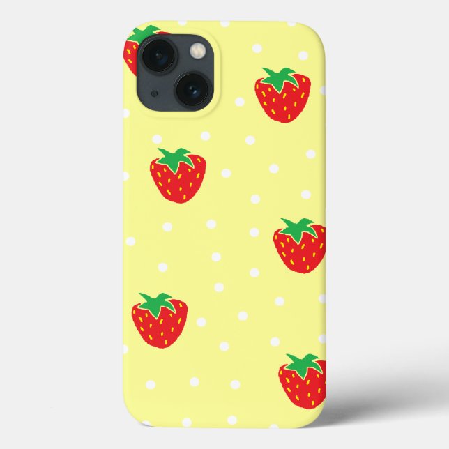 Erdbeeren und Tupfen-Gelb Case-Mate iPhone Hülle (Rückseite)