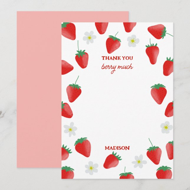Erdbeeren Vielen Dank Berry Much Strawberry Thema Dankeskarte (Vorne/Hinten)