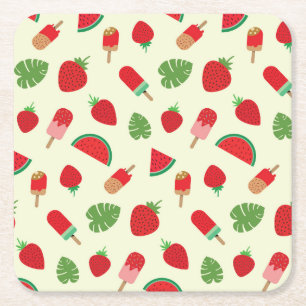 Erdbeeren, Wassermelone und rote Eis am Stiel Rechteckiger Pappuntersetzer